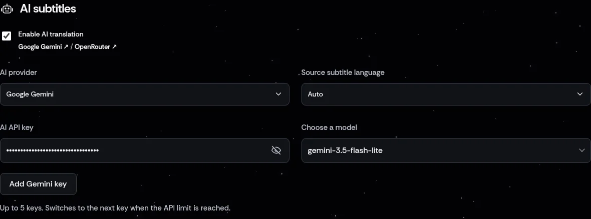 Optional AI translation settings